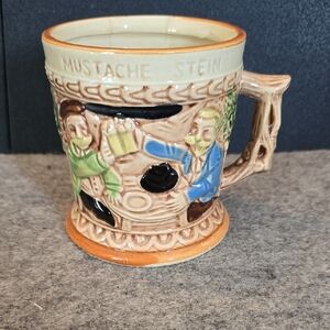 Mustache Stein Ceramic Mug with Hand-Painted Characters - Multicolor